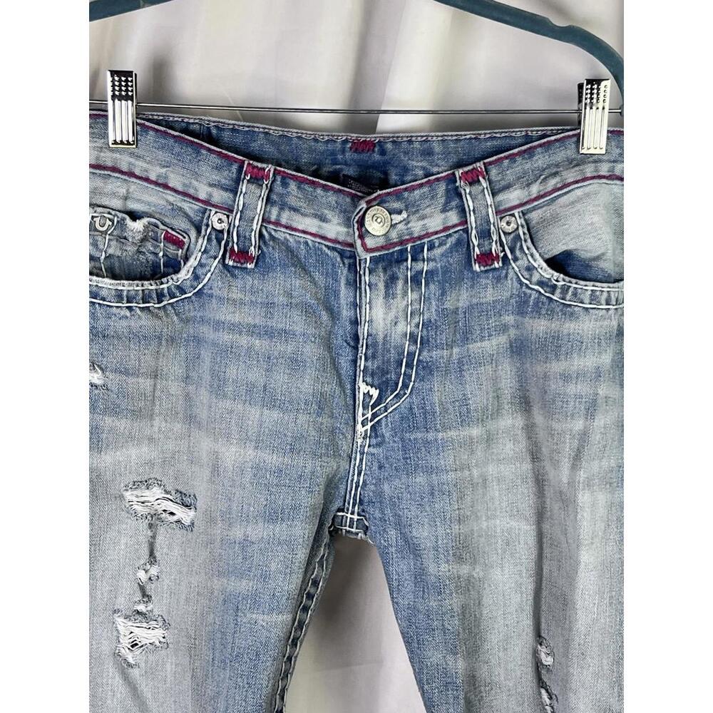 True Religion Women's Jeans 28 X 30 Contrast Stitching EUC Distressed Boot Cut - Picture 2 of 9